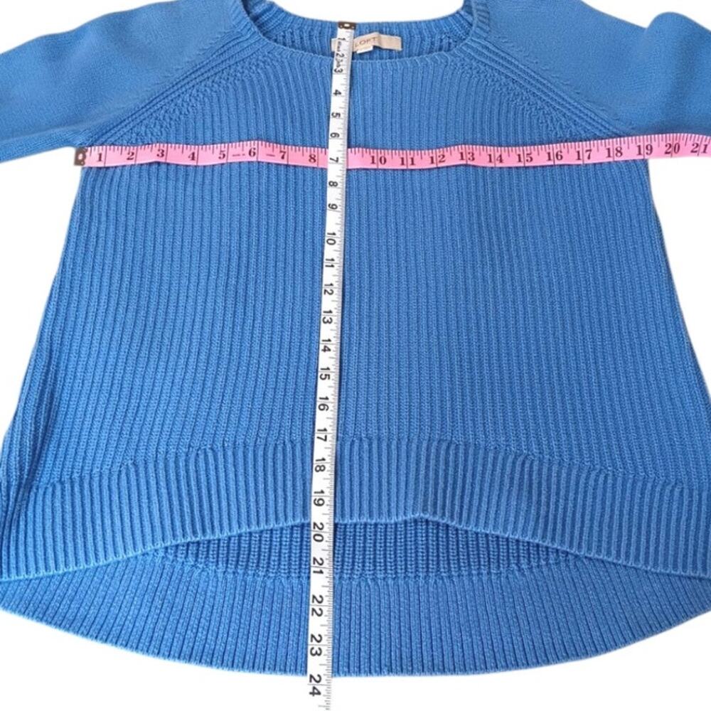 LOFT Cableknit Sweater M Cotton High‎ Low Hem Blue Casual Office Career Event - Picture 4 of 10